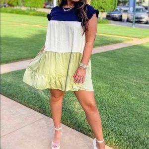 Color block dress - navy, tan, green